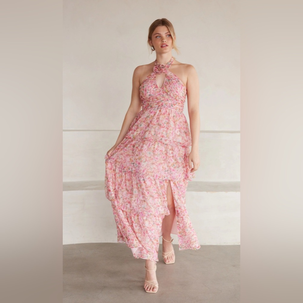ASTR the label Brinley Floral Tiered Halter Dress
